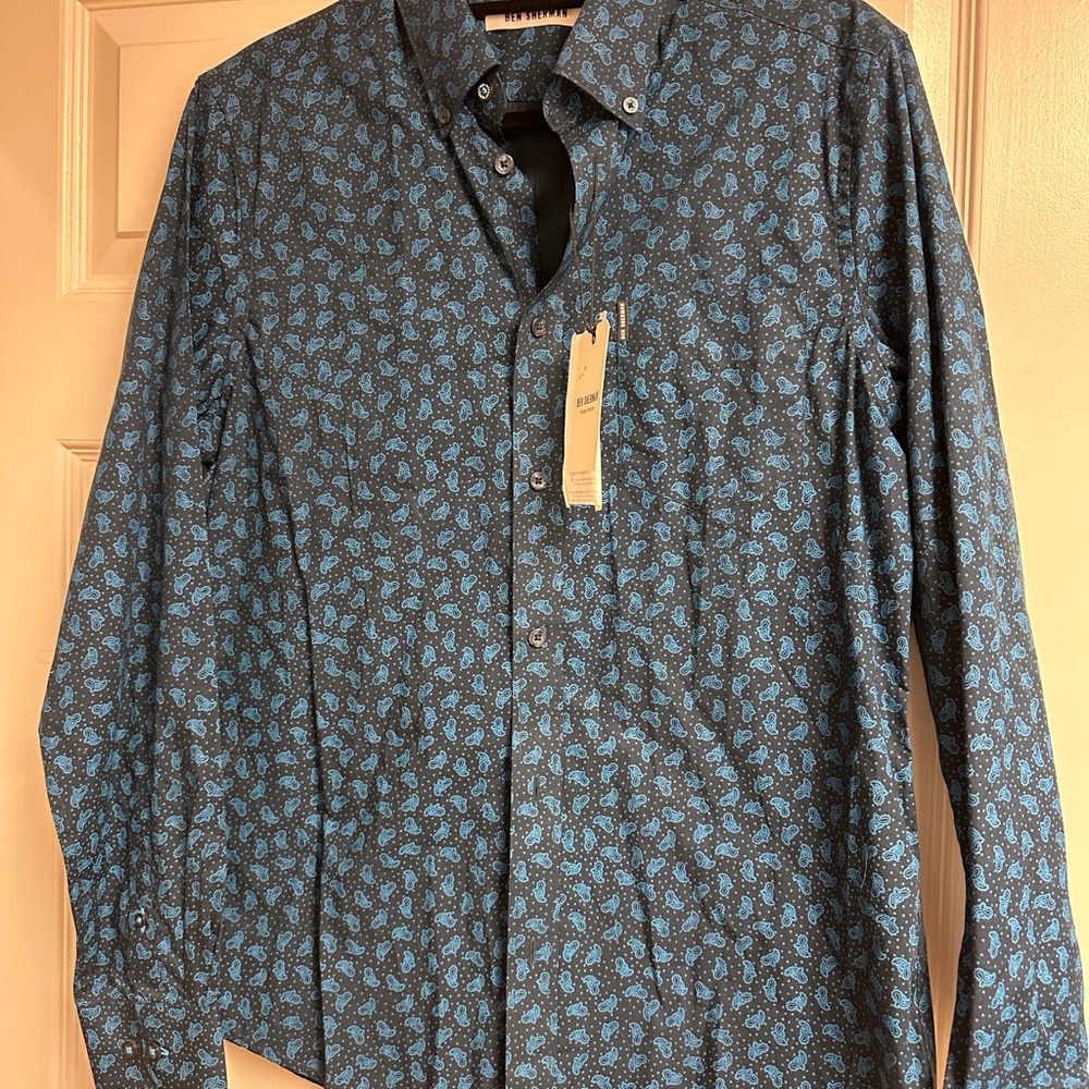 NWT Ben Sherman Navy Paisley Button Down Shirt - Size Medium